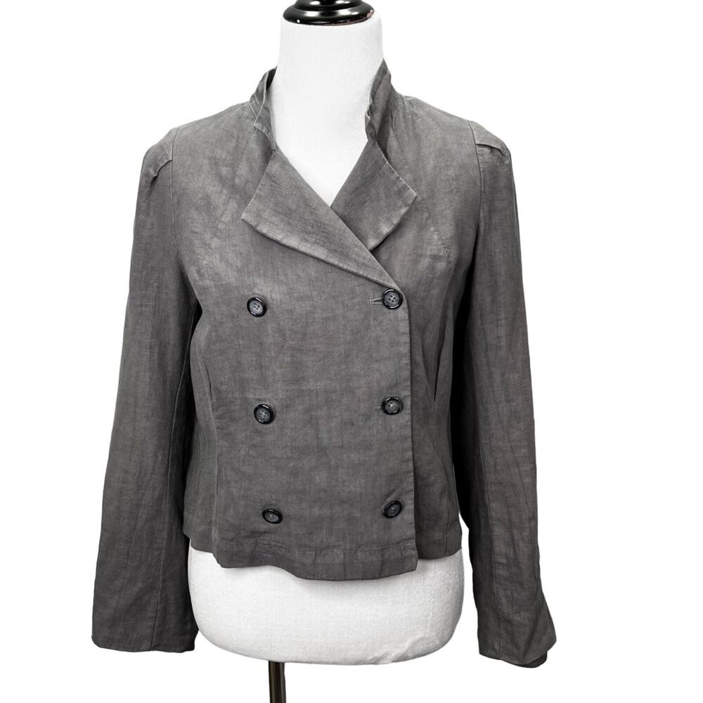 120% Lino Linen Jacket Gray Double Breasted Pleated size M Pintuck